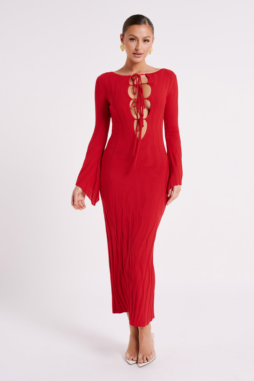 Brinley Long Sleeve Knit Maxi Dress - Red