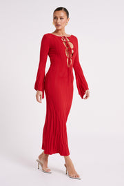 Brinley Long Sleeve Knit Maxi Dress - Red