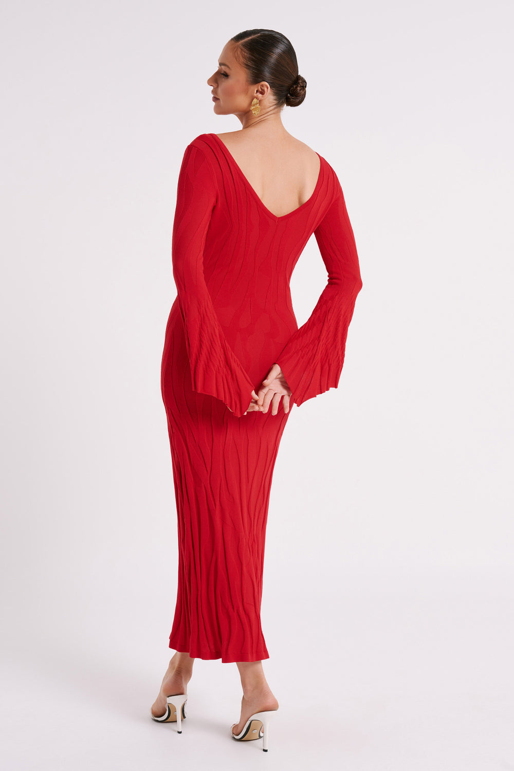 Brinley Long Sleeve Knit Maxi Dress - Red