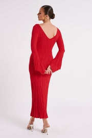 Brinley Long Sleeve Knit Maxi Dress - Red