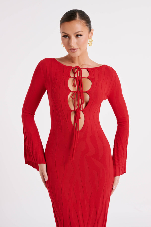 Brinley Long Sleeve Knit Maxi Dress Red MESHKI