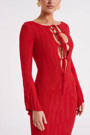 Brinley Long Sleeve Knit Maxi Dress - Red