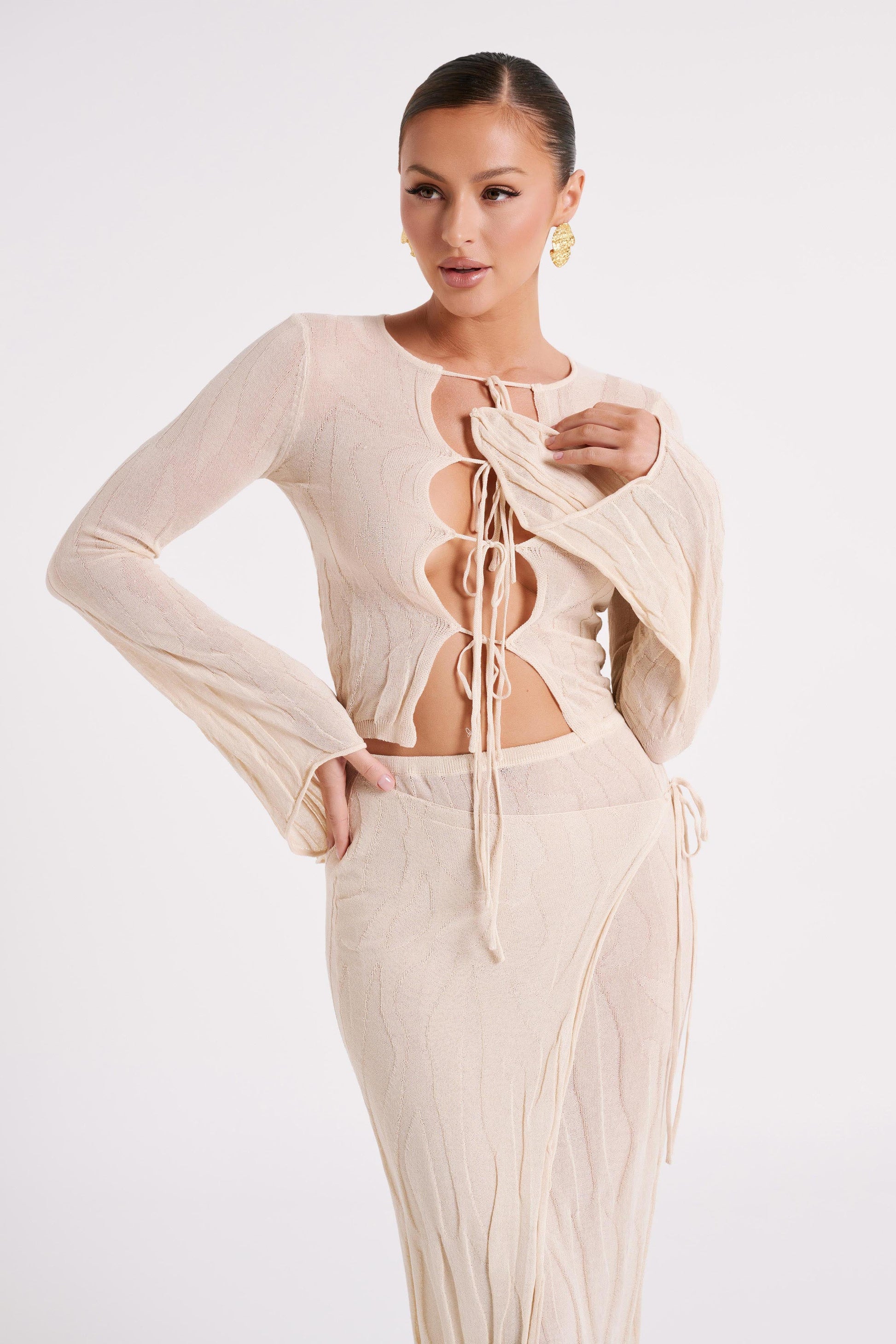 Akari Flare Sleeve Knit Top - Ivory #7