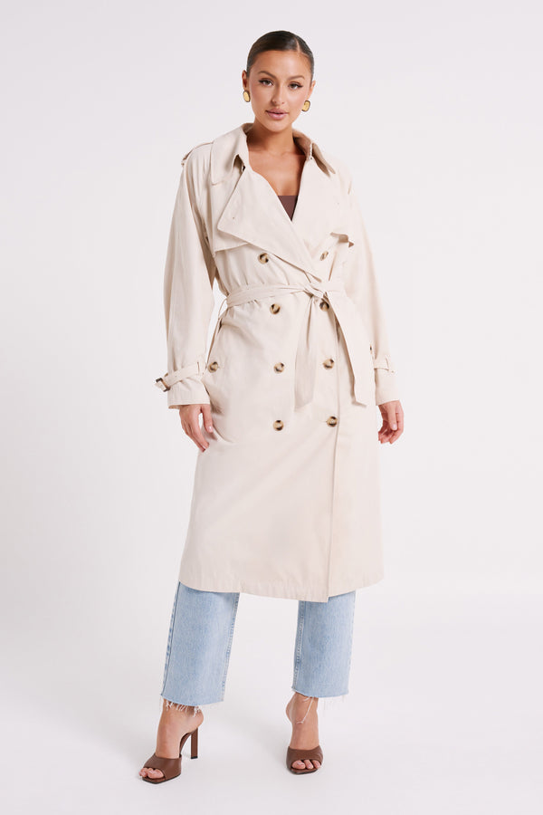 Channing Trench Coat With Belt - Cream