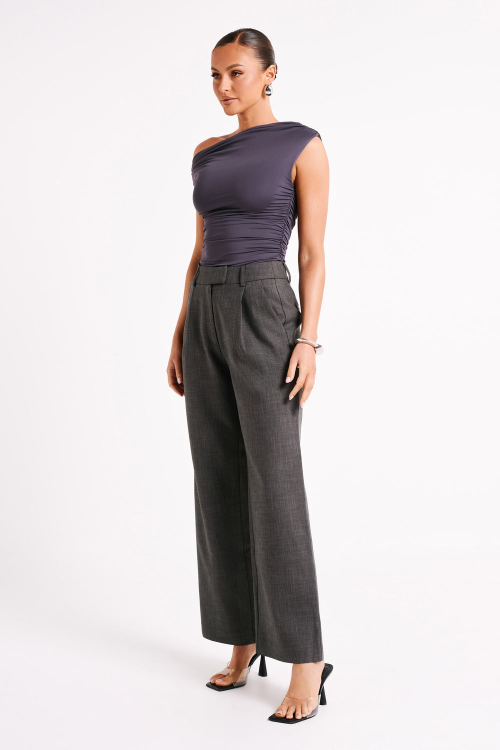Natalie Textured Wide Leg Pant - Charcoal