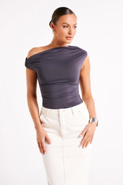 Alayna Recycled Nylon Ruched Top - Charcoal