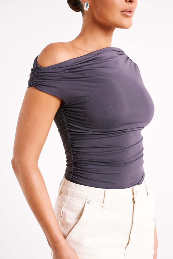 Alayna Recycled Nylon Ruched Top - Charcoal
