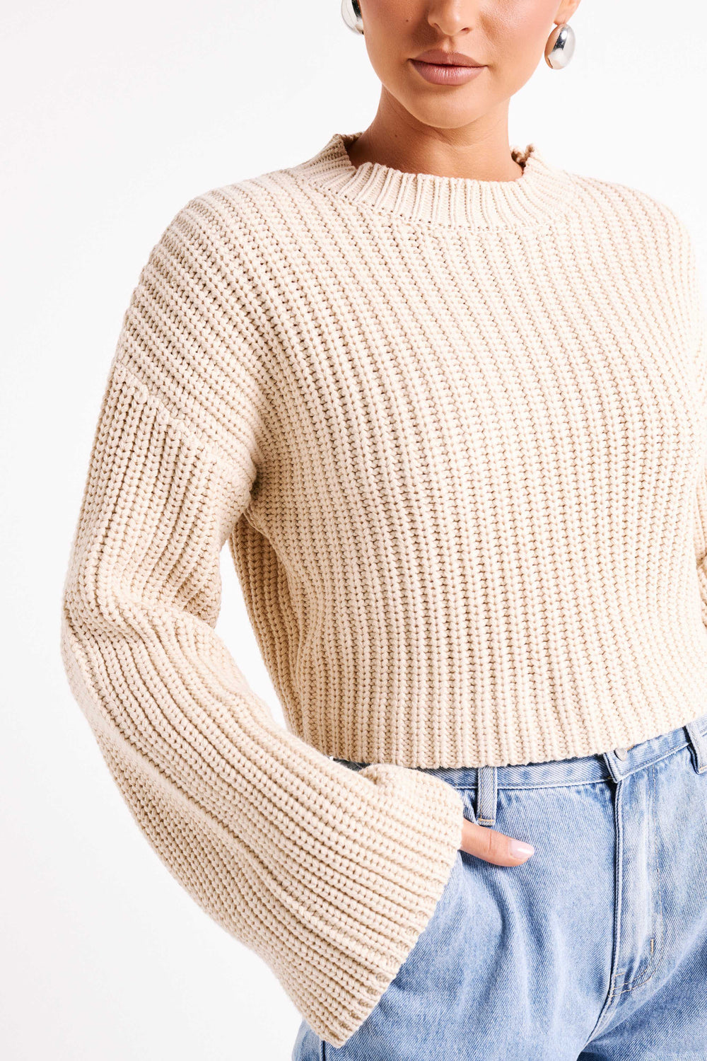 Didi Cropped Knit Jumper - Cream