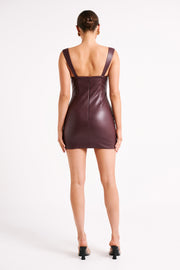 Cara Faux Leather Mini Dress - Plum