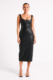 Cynthia Faux Leather Midi Dress - Black