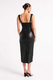 Cynthia Faux Leather Midi Dress - Black