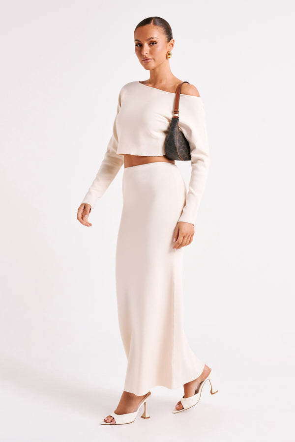 Avani Mid Rise Knit Maxi Skirt - Ivory