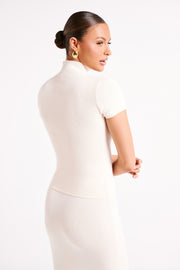 Marianna Ribbed High Neck Top - Ivory