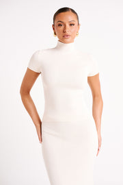 Marianna Ribbed High Neck Top - Ivory