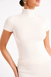 Marianna Ribbed High Neck Top - Ivory