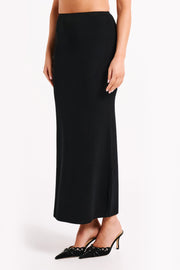 Avani Mid Rise Knit Maxi Skirt - Black