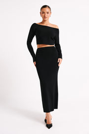 Avani Mid Rise Knit Maxi Skirt - Black