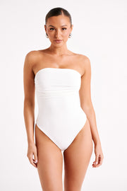 Romina Recycled Nylon Ruched Bodysuit - White