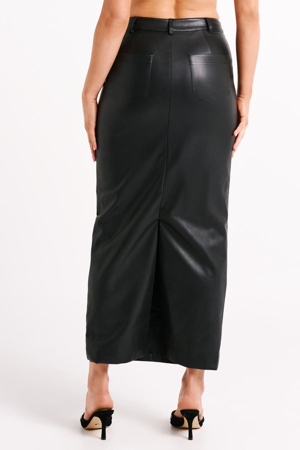 Lottie Faux Leather Maxi Skirt - Black