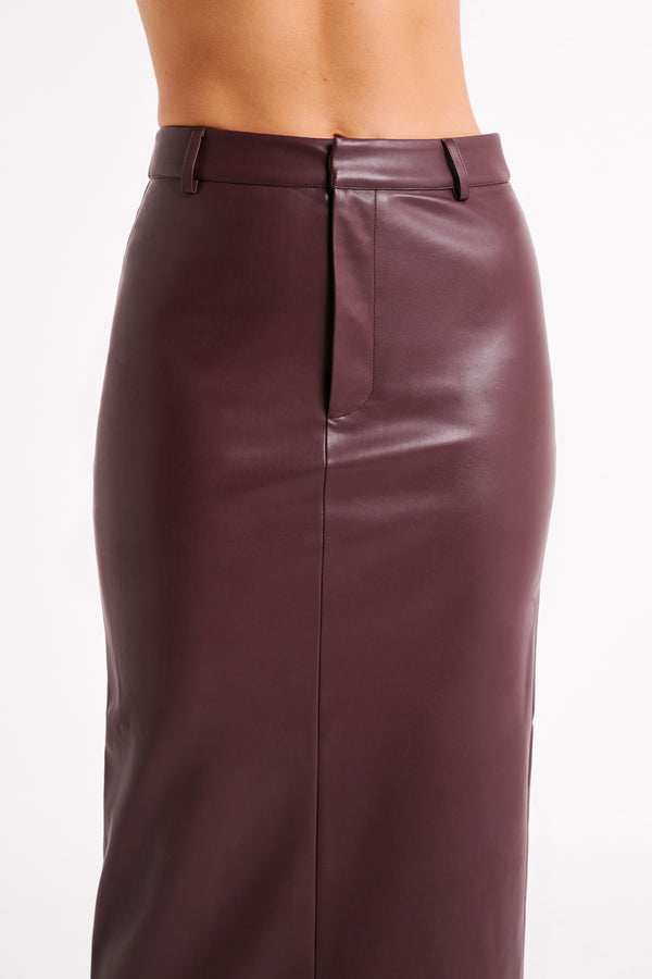 Lottie Faux Leather Maxi Skirt - Plum