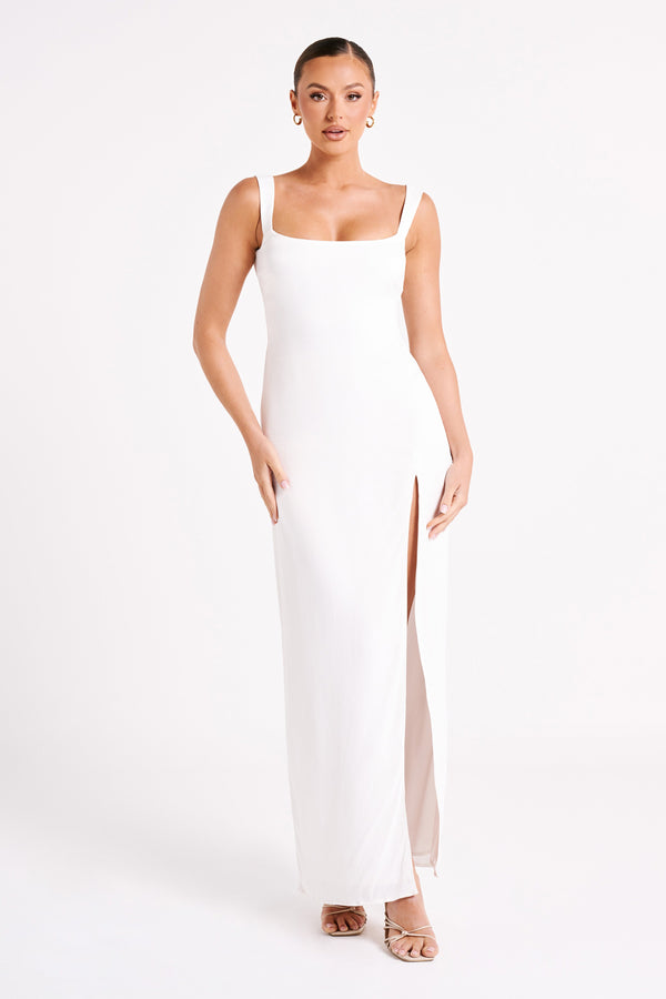 Verana Backless Satin Maxi Dress - White