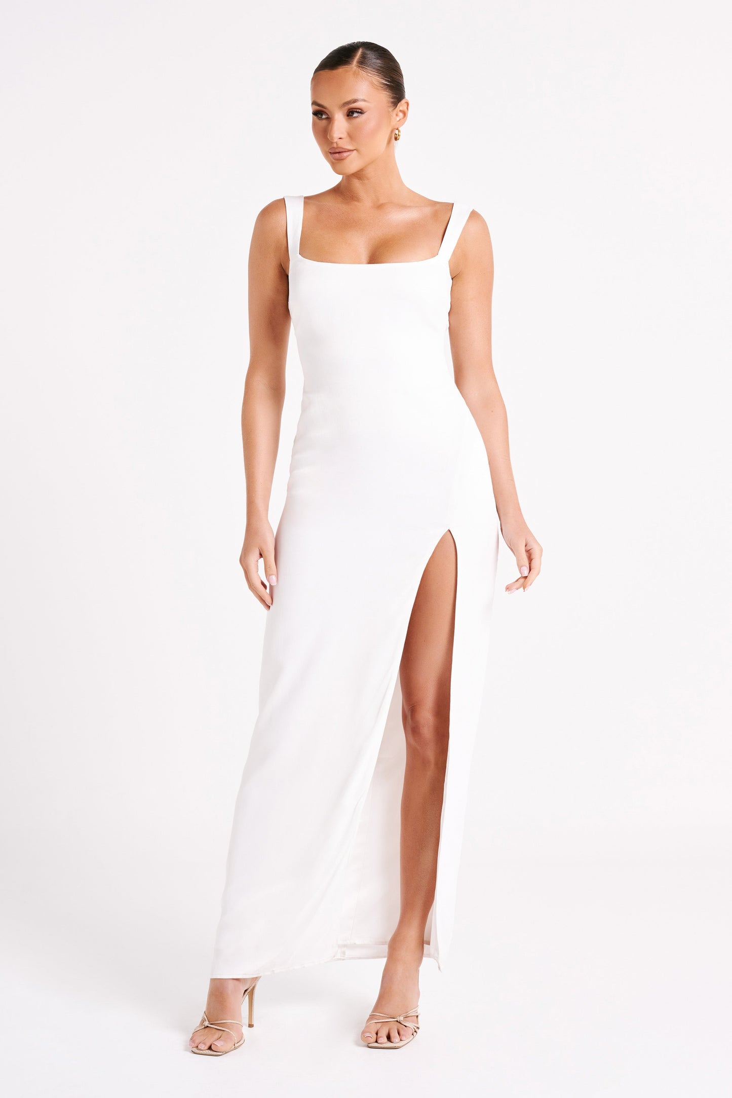Verana Backless Satin Maxi Dress - White