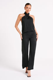 Elisa Satin Straight Leg Pant - Black