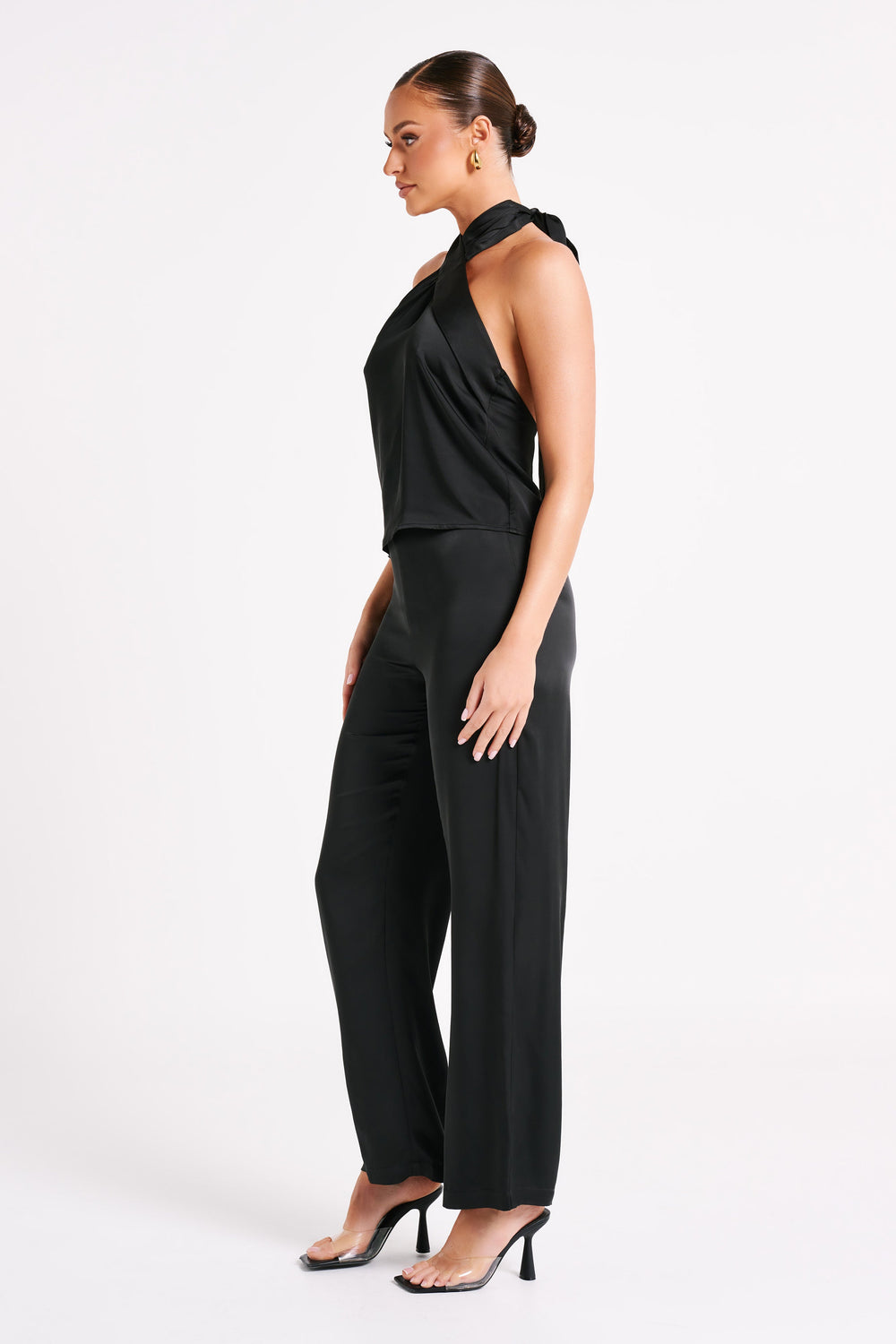 Elisa Satin Straight Leg Pant - Black