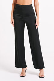 Elisa Satin Straight Leg Pant - Black