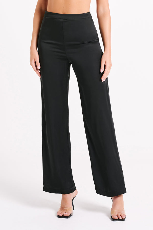 Elisa Satin Straight Leg Pant - Black - MESHKI