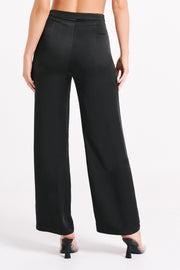 Elisa Satin Straight Leg Pant - Black