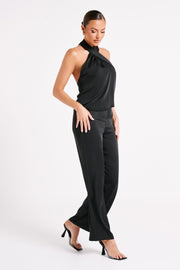 Elisa Satin Straight Leg Pant - Black