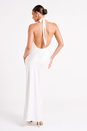 Marvelle Satin Halter Maxi Dress - White