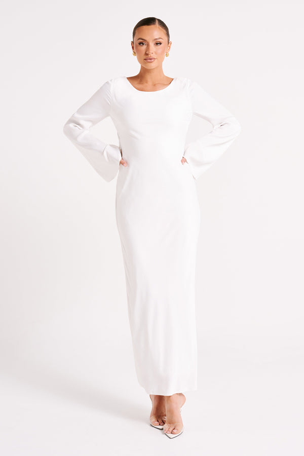 Sierra Long Sleeve Exposed Bra Maxi Dress in White
