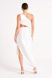 Navarah One Shoulder Midi Dress - White