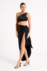 Navarah One Shoulder Midi Dress - Black