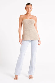 Irma Strapless Boucle Top - Wheat