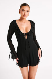 Deja Long Sleeve Chiffon Mini Dress - Black