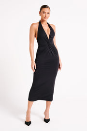 Osana Recycled Nylon Halter Midi Dress - Black