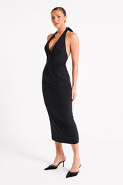 Osana Recycled Nylon Halter Midi Dress - Black