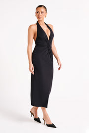 Osana Recycled Nylon Halter Midi Dress - Black