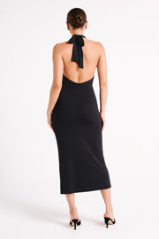 Osana Recycled Nylon Halter Midi Dress - Black