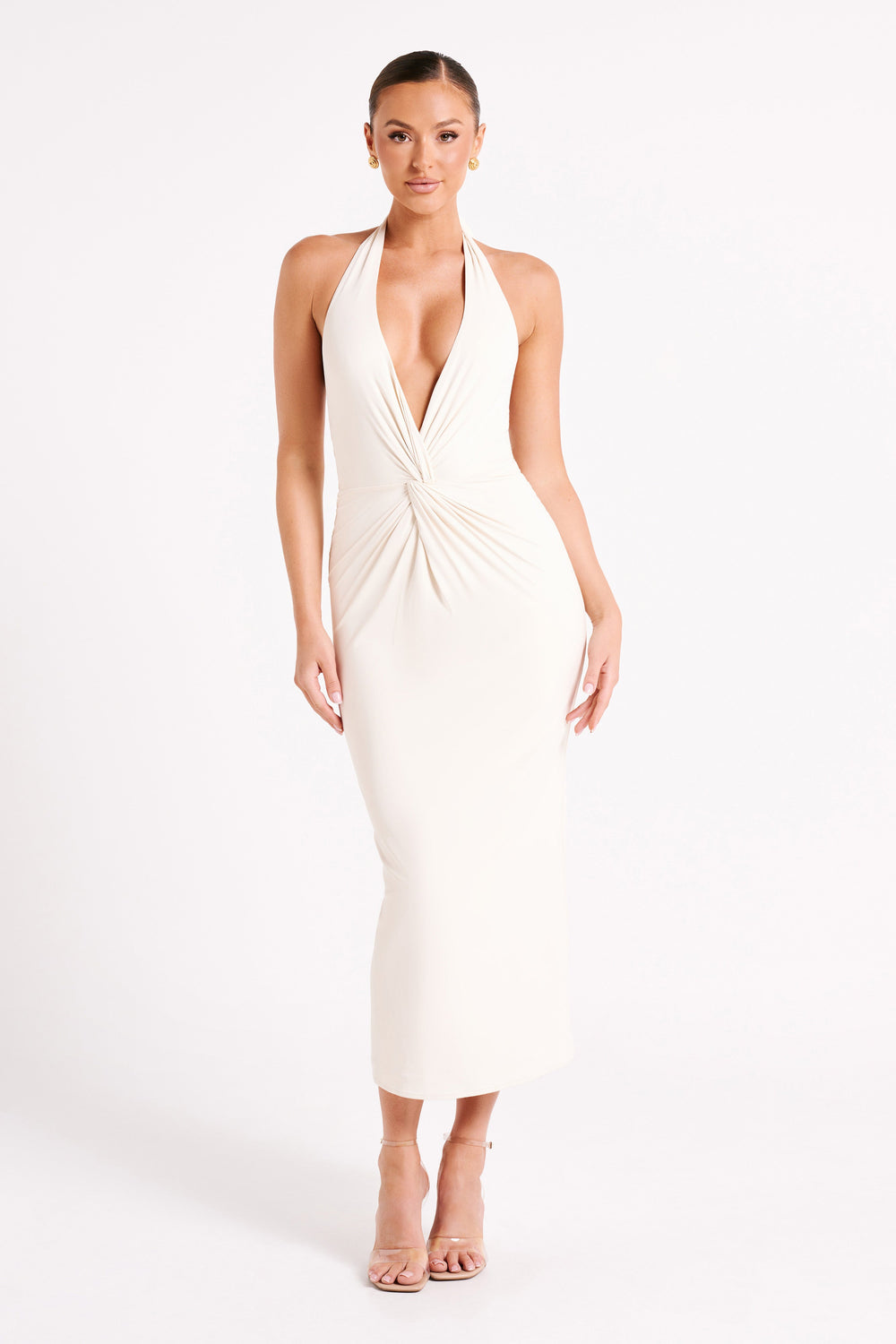 Osana Recycled Nylon Halter Midi Dress - Sand