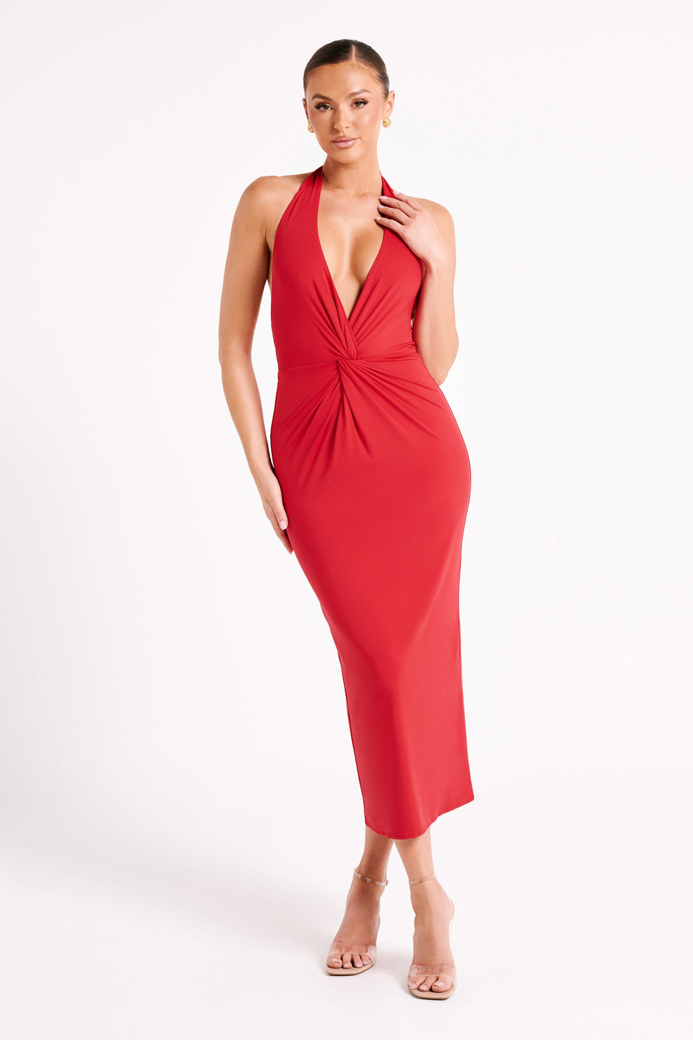 Osana Recycled Nylon Halter Midi Dress - Vermilion Red