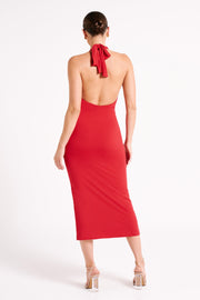 Osana Recycled Nylon Halter Midi Dress - Vermilion Red