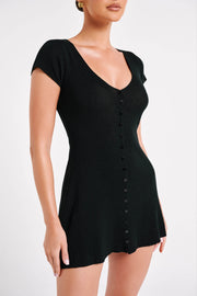 Paula Buttoned Knit Mini Dress - Black