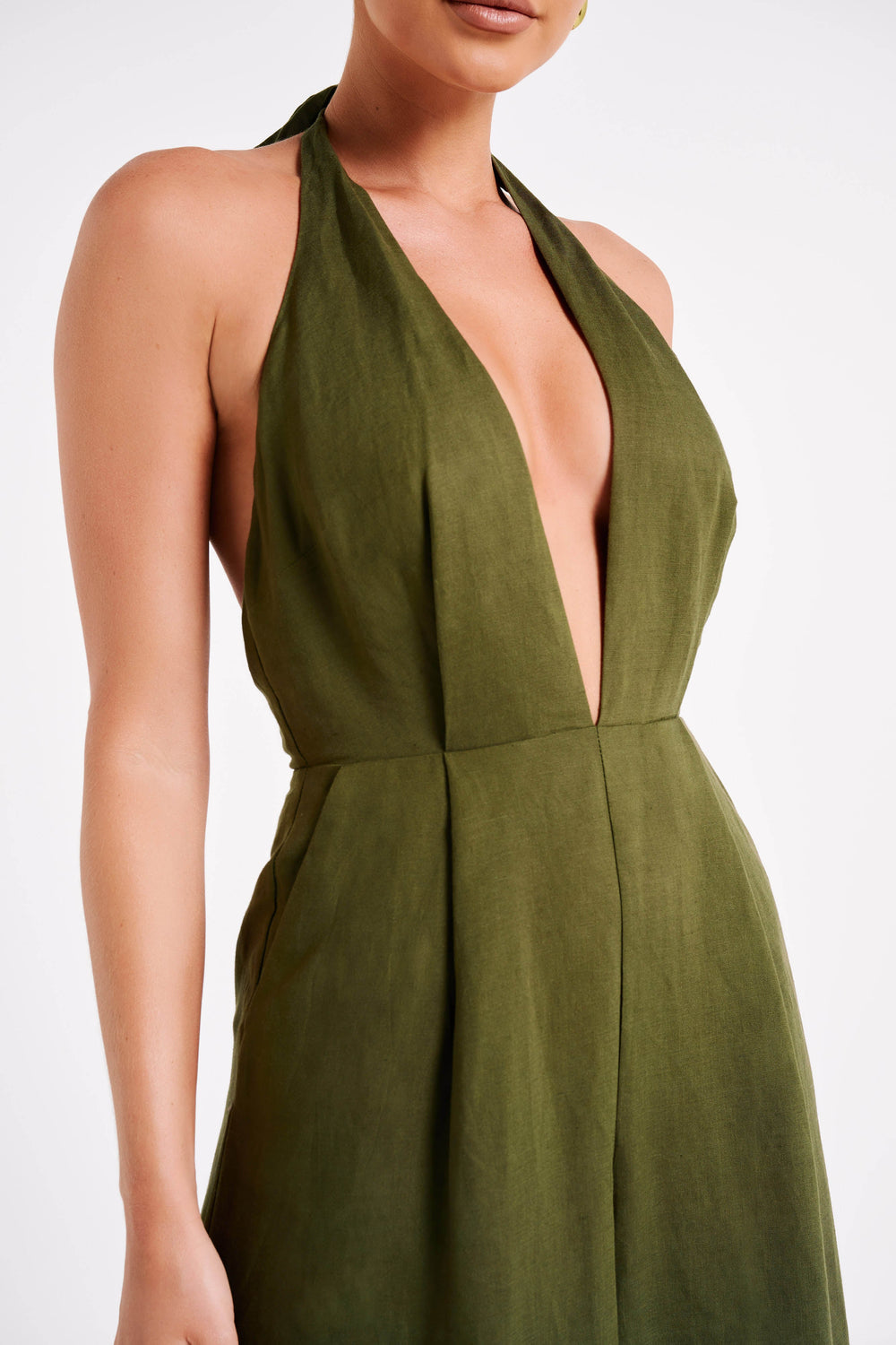 Blanca Linen Halter Jumpsuit - Khaki