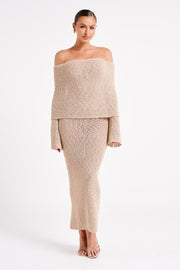 Marisol Off Shoulder Boucle Maxi Dress - Wheat