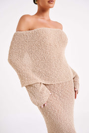 Marisol Off Shoulder Boucle Maxi Dress - Wheat
