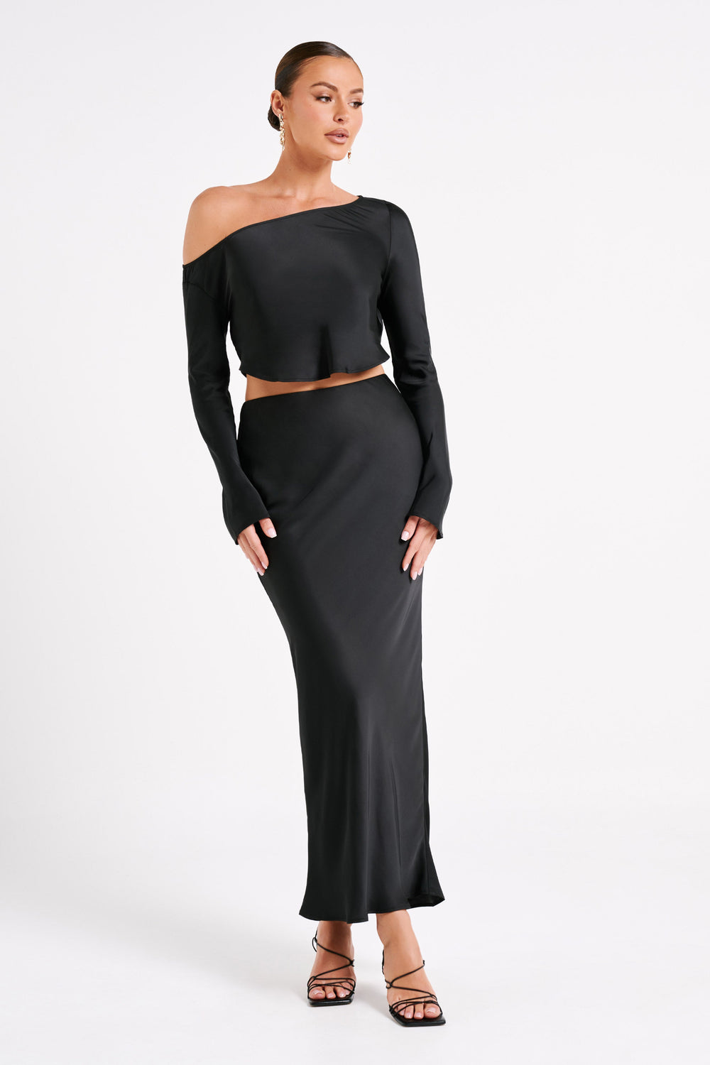 Violeta Satin Maxi Skirt - Black